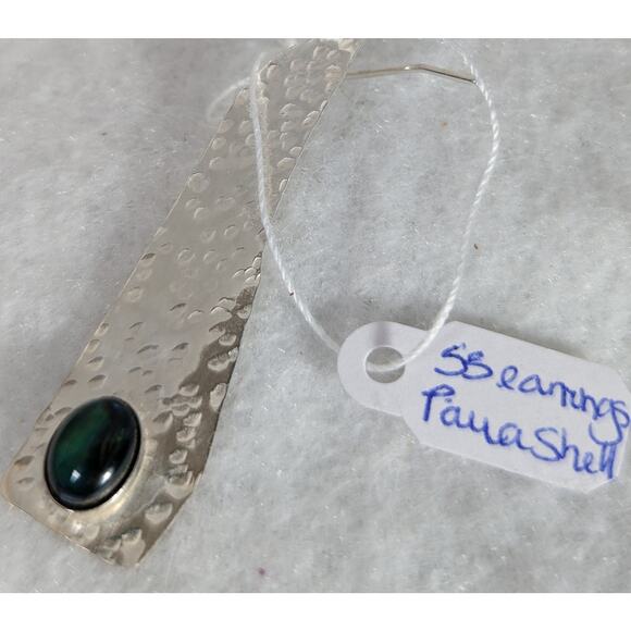 Sterling silver Paua shell cabochon bezel set French wire 2.25"X .50"Dangle OOAK - Picture 5 of 10